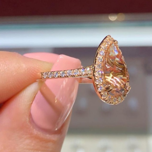 NEW💎6 Carat 18K Rose Gold Morganite Halo Ring - Picture 6 of 7